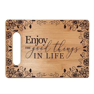 Imagem de Absnfatu Tábua de corte floral inspiradora, presentes de afirmação positiva para mulheres, aproveite as coisas boas da vida, tábuas de corte de bambu decorativas motivacionais para cozinha