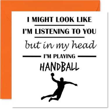 Imagem de Stuff4 Cartão de aniversário de handebol para homens e mulheres - In my Head - Cartão de feliz aniversário para amigo, marido, avó tia, cartões comemorativos de aniversário de 14 cm