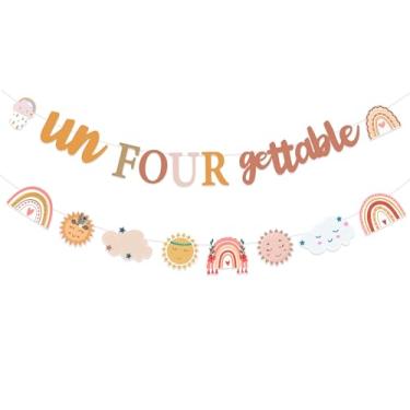 Imagem de Cheereveal Decorações de aniversário de 4 anos inesquecíveis laranja, banner de aniversário Un Four, guirlanda de arco-íris boêmio, suprimentos de festa de aniversário de 4 anos para meninas