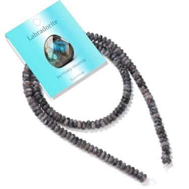 Imagem de GolbalJew 1 fio 2 * contas Rondelle de 4 mm para fazer joias, contas de pedra natural labradorita espaçador plano solto contas de pedra preciosa abaco para pulseira faça você mesmo colar artesanato