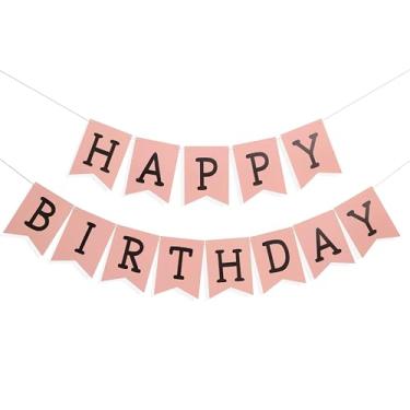 Imagem de Banner de feliz aniversário - decorações de festa de aniversário de princesa, faixa de arco rosa rosa blush, adereços de foto de guirlanda de festa feliz e doce, decorações para pendurar na parede