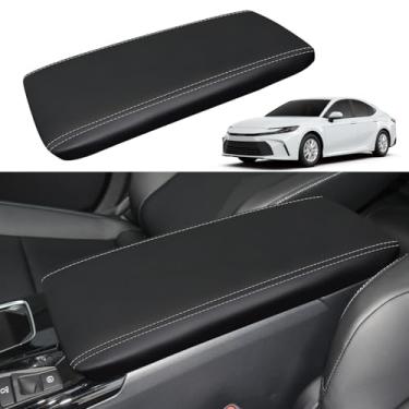 Imagem de YOFAMO Capa Para Apoio De Braço Carro Toyota Camry 2025, À Prova D'Água, Console Central, Proteção Contra Arranhões, Protetor Couro, Acessórios Decoração (Costuras Pretas E Brancas)