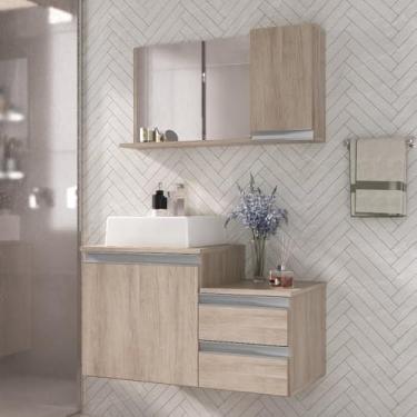 Imagem de Gabinete Banheiro CROSS 80cm (gabinete+cuba+espelheira)(Madeirado Inteiro)