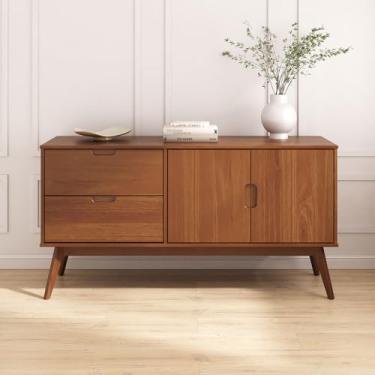 Imagem de IDIMEX Balcao Aparador Buffet Madeira Castanho Puxador Cava 2 Portas 2 Gavetas Tivoli 145 cm Sala de Jantar