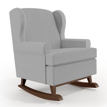 Imagem de Poltrona De Amamentação Com Balanço Malu Base De Madeira P02 Linho Cinza - Lyam Decor
