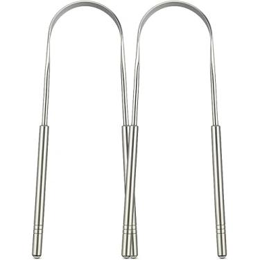 Imagem de Kit 2 Raspadores de Língua Aço Inoxidável Elimina o Mau Hálito Toxinas e Resíduos Fácil de limpar Antibacteriano Higiênico Raspador De Lingua