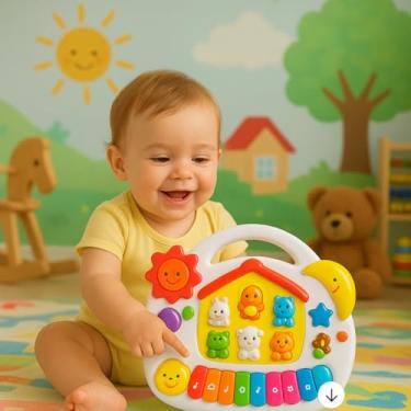 Imagem de Piano Infantil Educativo para Bebê Com Luz E Som Formato De Casinha - Pica Pau