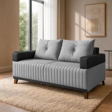 Imagem de Sofá 2 Lugares Leona em Linho Bom Pastor, Linho Cinza/Preto