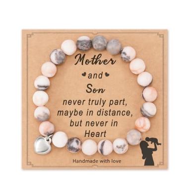 Imagem de HGDEER Pulseira de coração de pedra natural, presentes de aniversário de Natal para mamãe/mãe de bônus, sogra / namorado mãe, Metal, Sem pedras preciosas