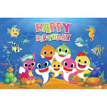 Imagem de RitzyBiz Pano de fundo de tubarão para festa de aniversário azul desenho animado baleia oceano foto fundo para decoração de chá de bebê, meninos e meninas (6×4 azul)