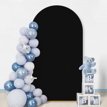 Imagem de GOJAWAY Capa preta de arco de casamento de 2 m, capas de suporte de arco de casamento de elastano para topo redondo Chiara Arch Background Capa para decoração de festa de aniversário, cerimônia