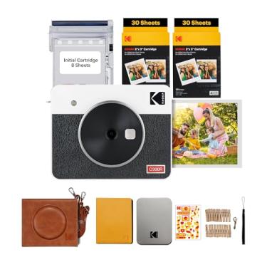 Imagem de Câmera Instantânea e Impressora Fotográfica Kodak Mini Shot 3 Retro, pacote para presente com acessório, 7,6 x 7,6 cm, compatível com iOS e Android, Bluetooth, tecnologia 4PASS de foto de verdade em alta definição e acabamento laminado - branco