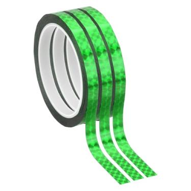 Imagem de PATIKIL Fita de filme de poliéster metalizada 9,5 cm x 50 m, 3 peças de fita decorativa metálica verde a laser fita adesiva espelhada para detalhes de parede de arte gráfica de paredes de acabamento