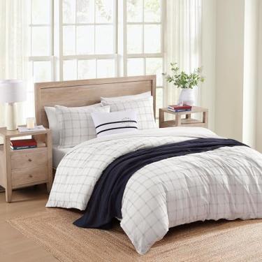 Imagem de Tommy Hilfiger - Conjunto de capa de edredom casal/queen, roupa de cama luxuosamente macia com fronhas combinando, fecho de botão, essencial para cama texturizada (vidraça moderna azul, casal/queen)
