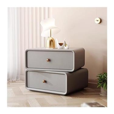 Imagem de Mesa de cabeceira totalmente de madeira maciça, gavetas de armazenamento duplo, mesa de cabeceira moderna, simples, de cor sólida, móveis de cabeceira para quarto, mesa de cabeceira de canto redondo