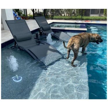 Imagem de Espreguiçadeiras para Jardim, Praia e Piscina com Mesa Lateral, Cadeiras Reclináveis para Todas as Condições Climáticas, PURPLE LEAF,Cinza