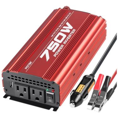 Imagem de Inversor de Potência 750W DC 12V para AC 2 Tomadas, USB, 110v, POTEK 750WR, Vermelho