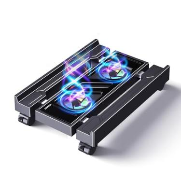Imagem de Suporte ajustável para torre de computador, suporte ventilado de PC para chão com ventilador térmico, suporte de CPU móvel com 4 rodas giratórias para a maioria das torres de PC, suporte de CPU sob a