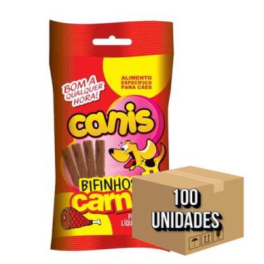 Imagem de Kit 100 Bifinho para Cachorro Petisco Canis 65gr Sabor Carne