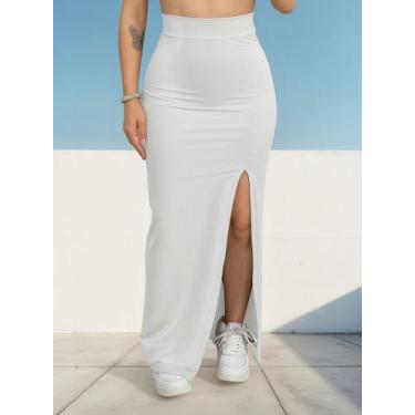 Imagem de Saia Feminina Midi Com Fenda Lateral Cintura Alta Plus Size - NoBrand,