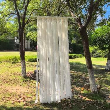 Imagem de YJ YANJUN Painel individual de cortinas boho, 101,6 cm L x 213,4 cm C, tiras de renda, cortina de macramê country, privacidade, top de crochê feito à mão, divisória de quarto boêmio para decoração de