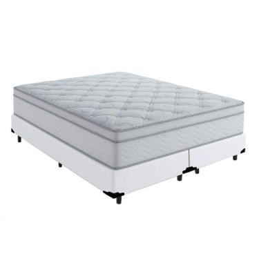 Imagem de Cama Box Queen 158 Tecido Sintético Branco Com Colchão Toronto Molas Ensacadas Branco D33