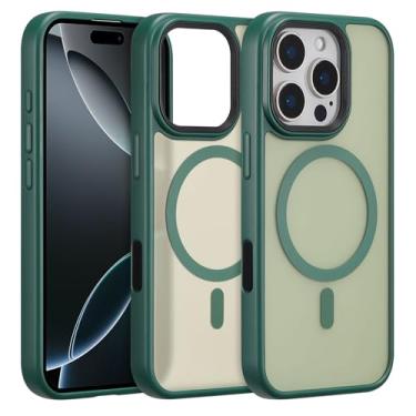 Imagem de ZTOFERA Capa magnética para iPhone 16 Pro Max, compatível com MagSafe, proteção de câmera elevada + botão de controle de câmera AI, capa traseira fosca translúcida com impressão digital (verde)