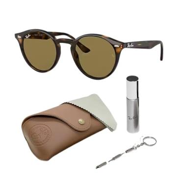 Imagem de Ray-Ban RB2180 Óculos de sol redondos clássicos com armação Havanal clara polida com lentes sólidas B-15 marrom 49 mm inclui um kit oficial de óculos