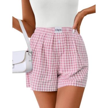 Imagem de Shorts boxer LOMON femininos casuais de verão, pijama de algodão, rosa