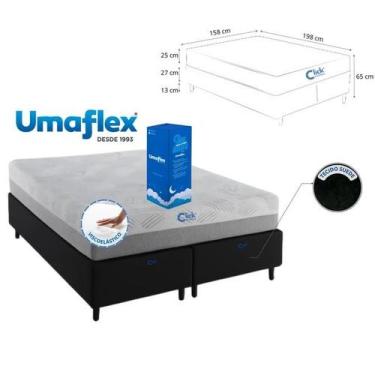 Imagem de Conjunto Cama Box Queen Bipartido Suede Colchão Fit Visco 158x198 A Vá