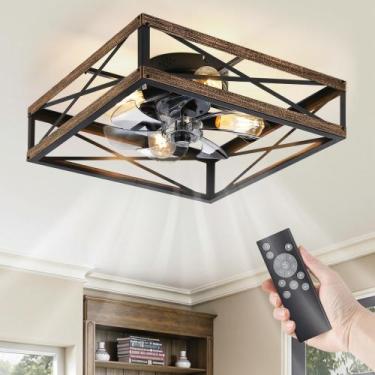 Imagem de Ventilador de teto LEDIARY 20" Rustic Square Caged Light Remote