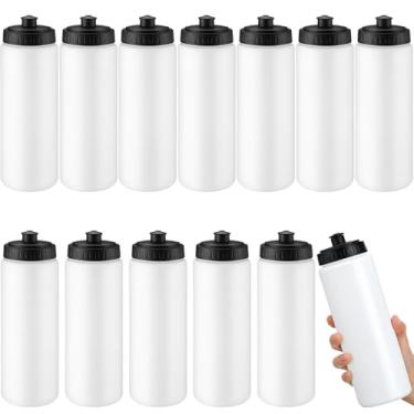 Imagem de LemonRoad Pacote com 12 garrafas de água Squeeze reutilizáveis de 590 ml, garrafa de água esportiva de plástico com tampa de puxar, ciclismo, academia, esporte, pode ser lavada na lava-louças, branca