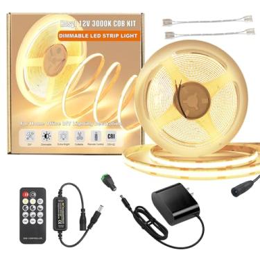 Imagem de Hosyl Kit de fita de LED branco quente regulável com controle remoto RF e fonte de alimentação UL 12V 3000K CRI93+ luzes de fita sem manchas escuras para armário, quarto, artesanato DIY, iluminação de
