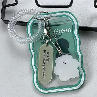 Imagem de 1 suporte de cartão de foto com chaveiro, capa criativa para cartões, protetor de foto transparente para cartões de crédito de banco de identidade de ônibus masculino e feminino (gradiente verde)