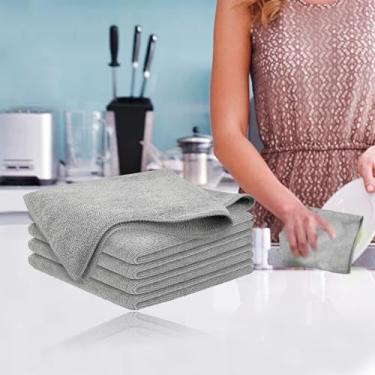 Imagem de Conjunto de panos de limpeza de microfibra cinza ultra absorvente fiapos toalhas reutilizáveis de secagem rápida para carro, cozinha, pratos, eletrônicos (5 peças)
