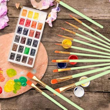 Imagem de Conjunto de 10 pincéis de tinta, pincéis de ponta redonda, kits de pintura de artistas pequenos em aquarela a óleo para adultos, arte de unhas faciais, detalhes em miniatura e pintura rupestre, verde