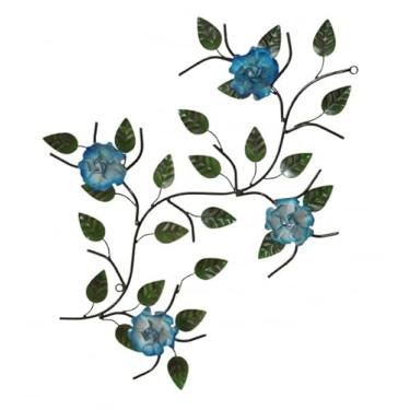 Imagem de Arranjo de Flores Artificiais com Rosas Vermelhas e Azuis, Galhos Decorativos com Folhas Verdes, Decoração para Casa e Jardim (azul)