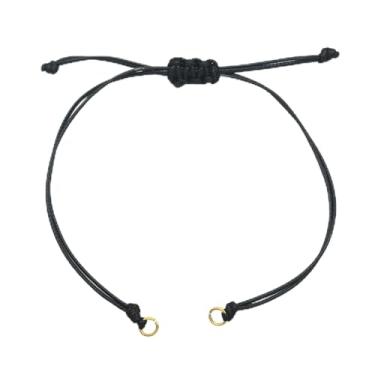 Imagem de 10 pulseiras ajustáveis trançadas de corda encerada, pulseira de amizade de nylon preto com anéis dourados de salto, corda de nó torcida semiacabada para fazer joias artesanais, achados "faça você