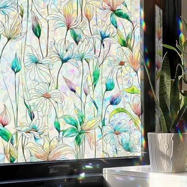Imagem de ADD.HERES Película de privacidade para janela, adesivos de janela florais coloridos, adesivos estáticos de buquê faça-você-mesmo removíveis, decalques para suprimentos de festa em casa, escola