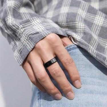 Imagem de Anéis de aço inoxidável para homens mulheres preto 8 mm anéis de casamento superfície fosca chanfrada borda polida anel masculino ajuste confortável tamanho 6-14, Aço inoxidável, Sem pedra preciosa