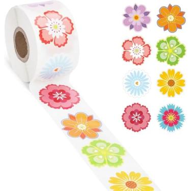 Imagem de 500 peças/adesivos de flores em rolo, 3,8 cm, 8 padrões, coloridos, à prova d'água, à prova de sol, adesivos de flores para scrapbooking, garrafas de água, cartões, envelopes