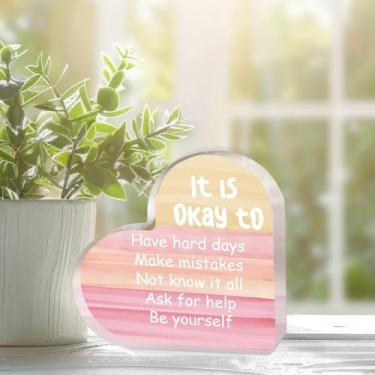 Imagem de Decoração de mesa de saúde mental, presentes inspiradores motivacionais para mulheres, placa decorativa rosa para aconselhamento doméstico, escritório, sala de aula, recuperação de positividade