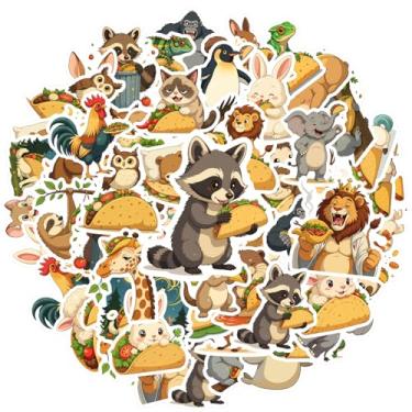 Imagem de 50 peças de animais comendo comida animais fofos taco animais adesivos brinquedo DIY adesivos humorísticos de PVC para guitarra, laptop, capacete, skate, mala, geladeira, telefone, bagagem, laptop