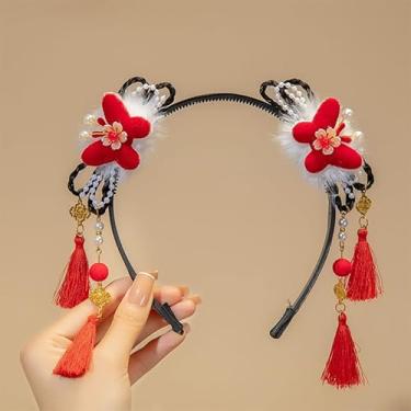 Imagem de 1 grampo de cabelo estilo chinês, argola de cabelo trançada de flor com borla para mulheres, acessórios para a cabeça do festival de ano novo