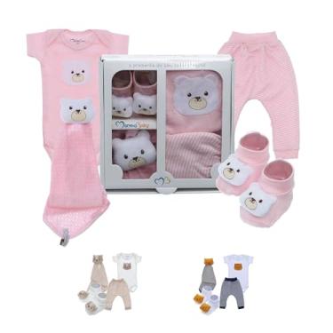 Imagem de Kit 4 Peças Enxoval Chá de Bebe Roupas Para Recem Nascido (Rosa)