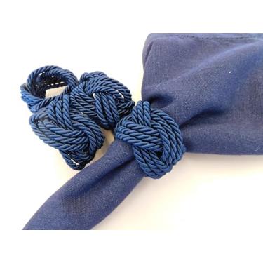 Imagem de Porta Guardanapo Náutico Decorativo, Kit 6 Peças, Cordão Trançado para Mesa Posta, Anel de Guardanapo em Tecido Linho, Laço Clássico, Vermelho (Azul Marinho)