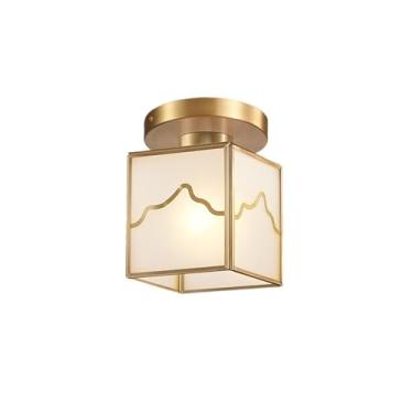 Imagem de Luz de teto Luminária de cobre para entrada corredor, varanda, quarto simples, moderna, abajur vidro(Gold)
