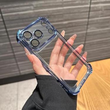 Imagem de Capa de celular luxuosa, transparente e à prova de choque para iPhone 17 Air 16 15 14 13 12 11 Pro Max Plus 16e X Xs Xr, capa protetora antiqueda (para iPhone 16 Pro Max/Azul)