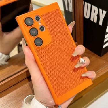 Imagem de Capa de malha respirável com dissipação de calor para Samsung Galaxy S25 S24 S23 S22 S21 S20 Fe Note 20 Ultra Plus A54 A24 A34 Capa rígida para PC (para S24 Plus/Laranja)