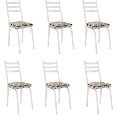 Imagem de Kit 6 Cadeiras Para Cozinha Tubular D-13 Nara De Aço Branco-cedro
